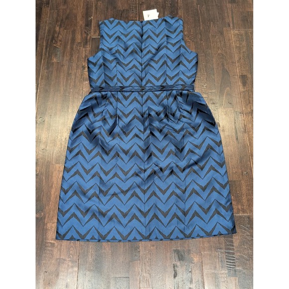Vintage Anne Klein Dress Womens 10 Blue Black Chevron Belted Cocktail 00s Retro - Picture 11 of 12